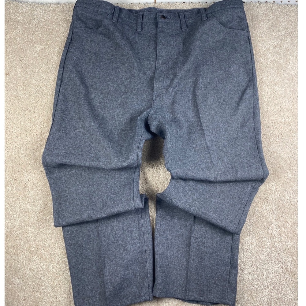 Vintage Wrangler Mens Gray Polyester Trousers Straight Leg Pants 46x32 USA Made